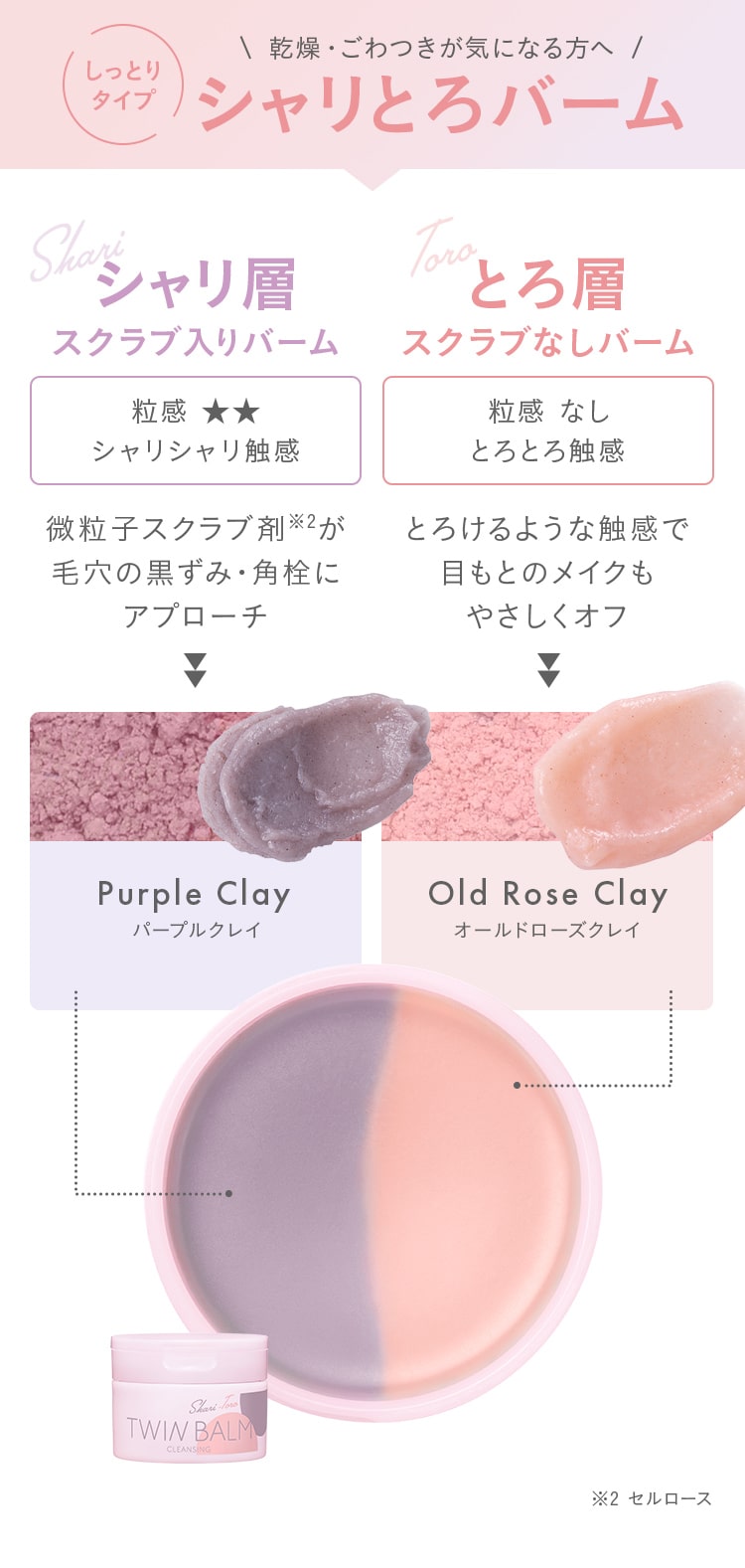 しっとり タイプ 乾燥・ごわつきが気になる方へ シャリとろバーム!シャリ層スクラブ入りバーム!とろ層スクラブなしバーム