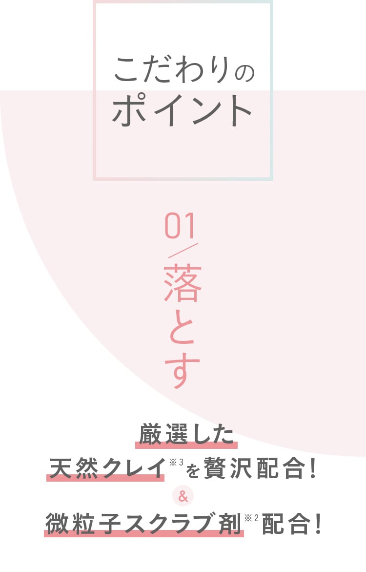 こだわりのポイント01 厳選した天然クレイ※3を贅沢配合!&微粒子スクラブ剤※2配合!